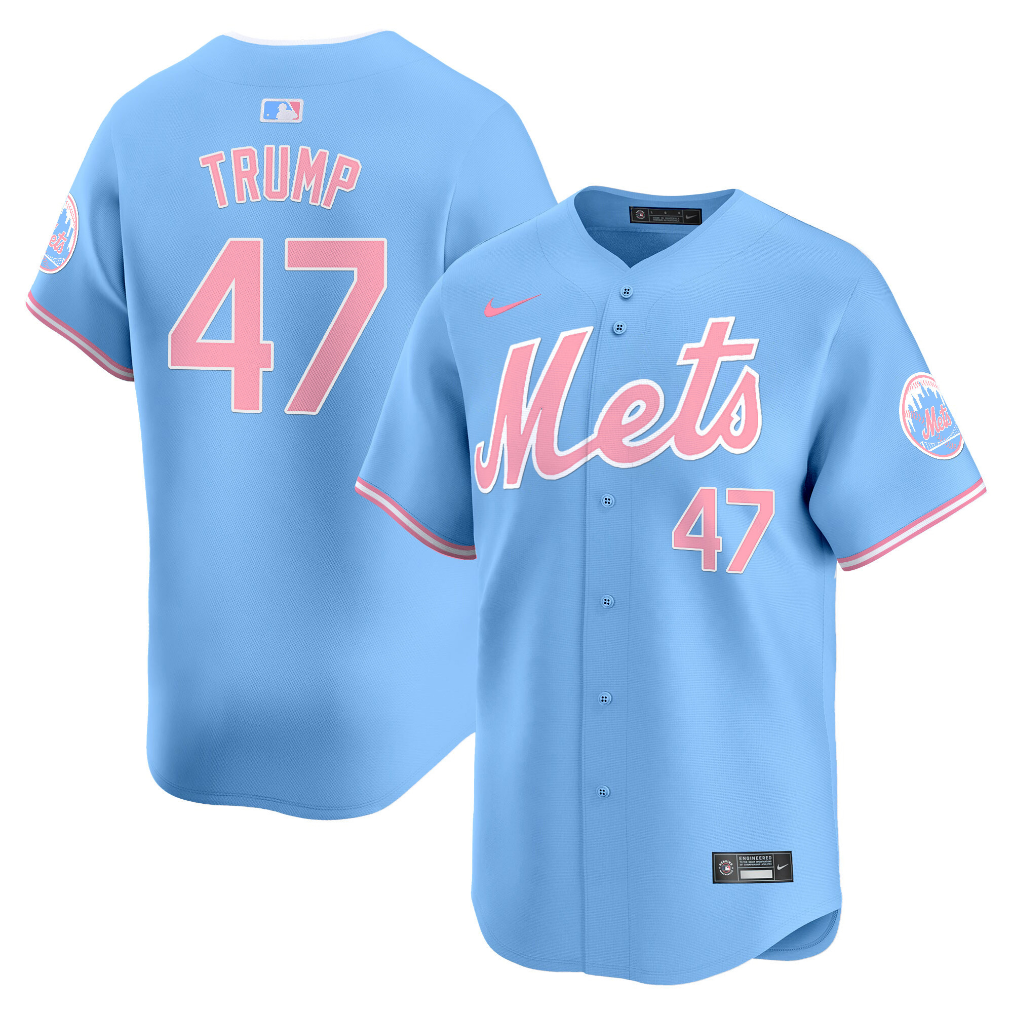 Donald TrumpUnisex New York Mets Bubblegum Pink Vapor Premier Limited Light Blue Jersey - All Stitched