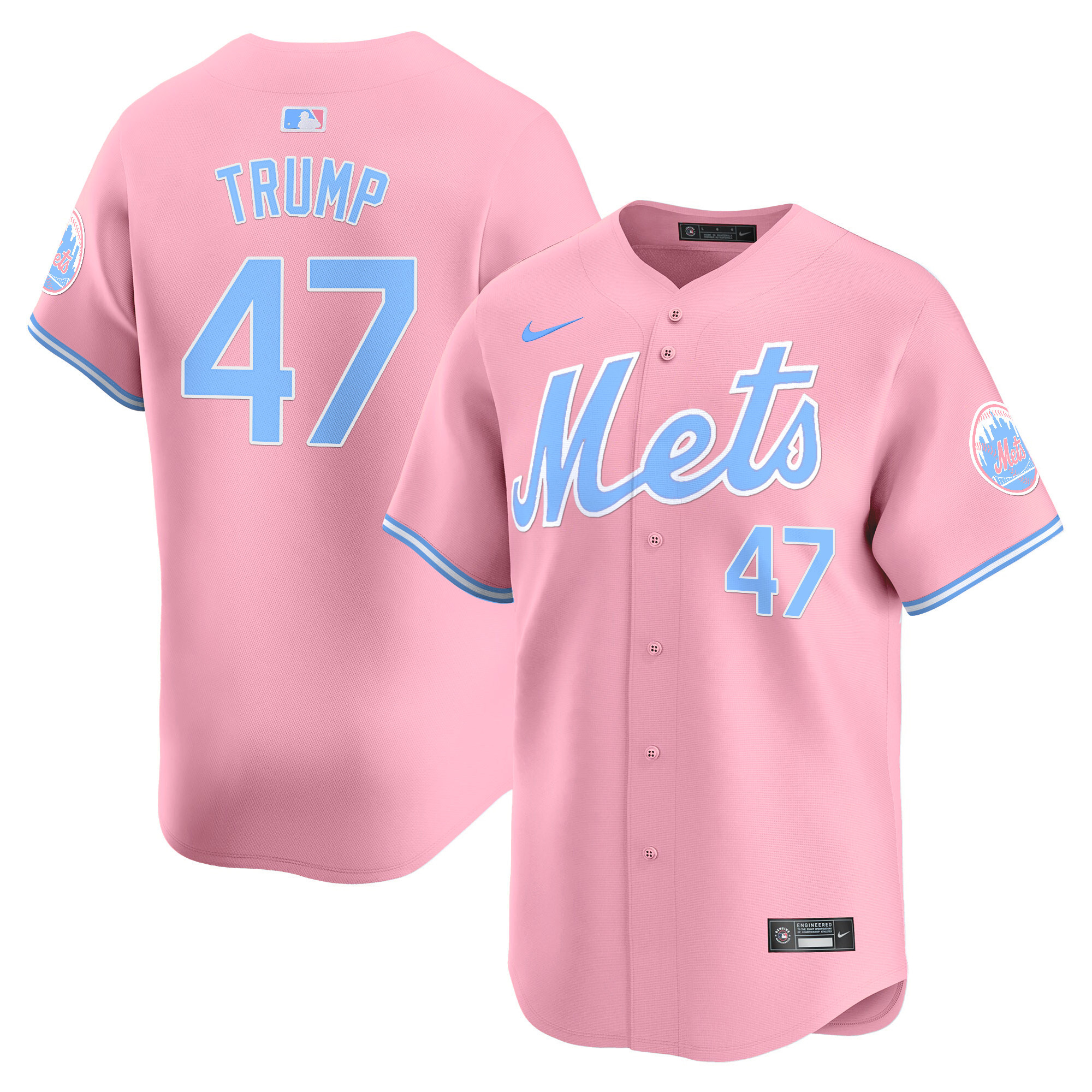 Donald TrumpUnisex New York Mets Bubblegum Pink Vapor Premier Limited Pink Jersey - All Stitched