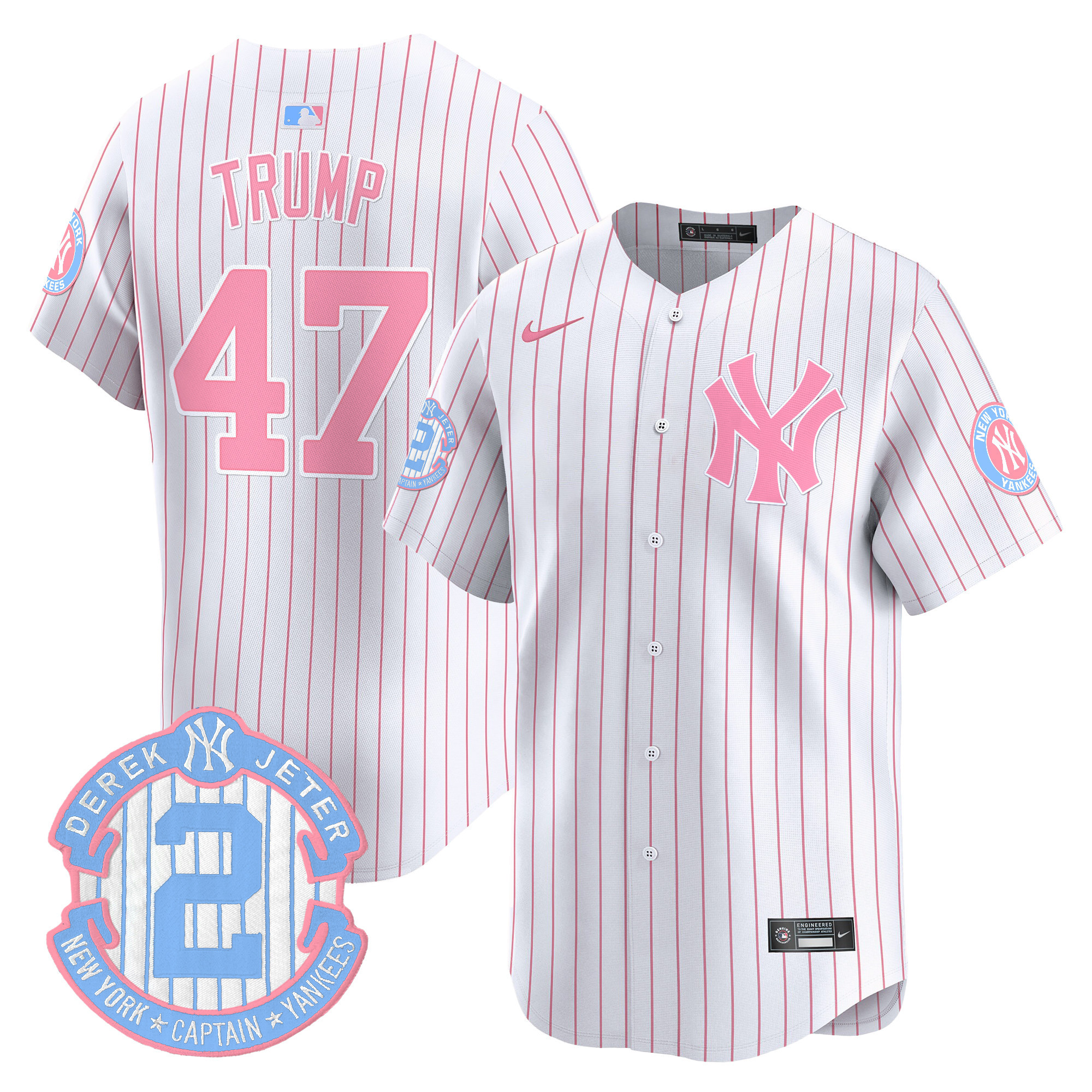 Donald TrumpUnisex New York Yankees Bubblegum Pink Vapor Premier Limited Pinstripe Jersey - All Stitched