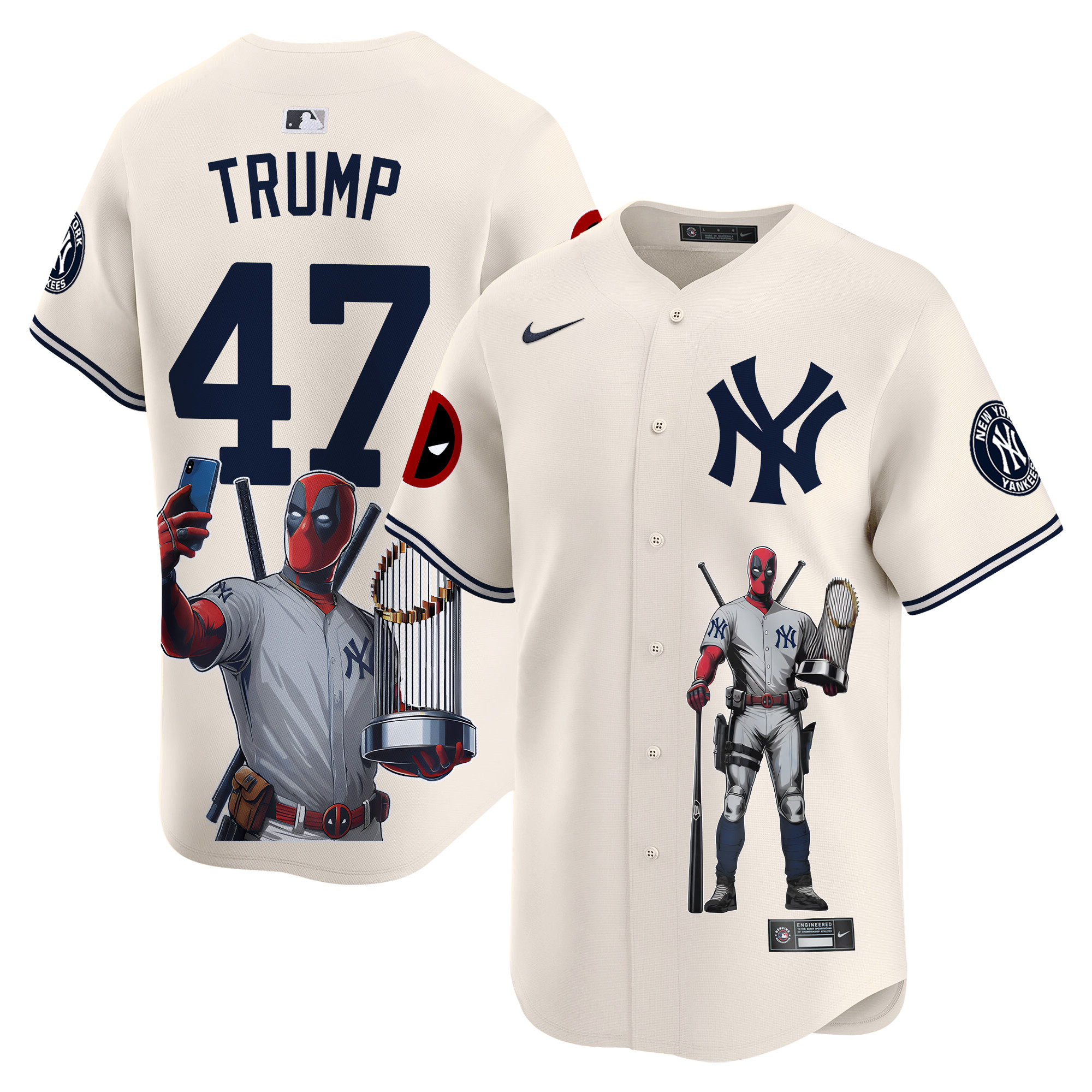 Donald TrumpUnisex New York Yankees Deadpool Premier Limited Cream Jersey - Printed