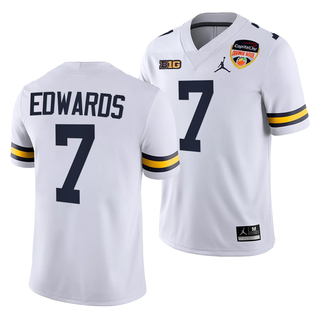Donovan Edwards Michigan Wolverines 2021 Orange Bowl White College Playoff 7 Jersey Men