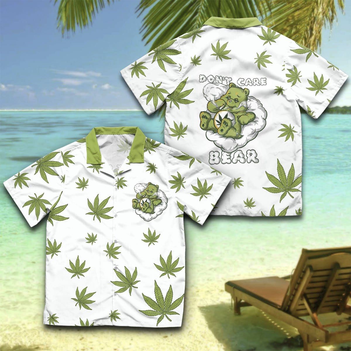 Dont Care Bear Weed Green White Unisex Hawaiian Shirts