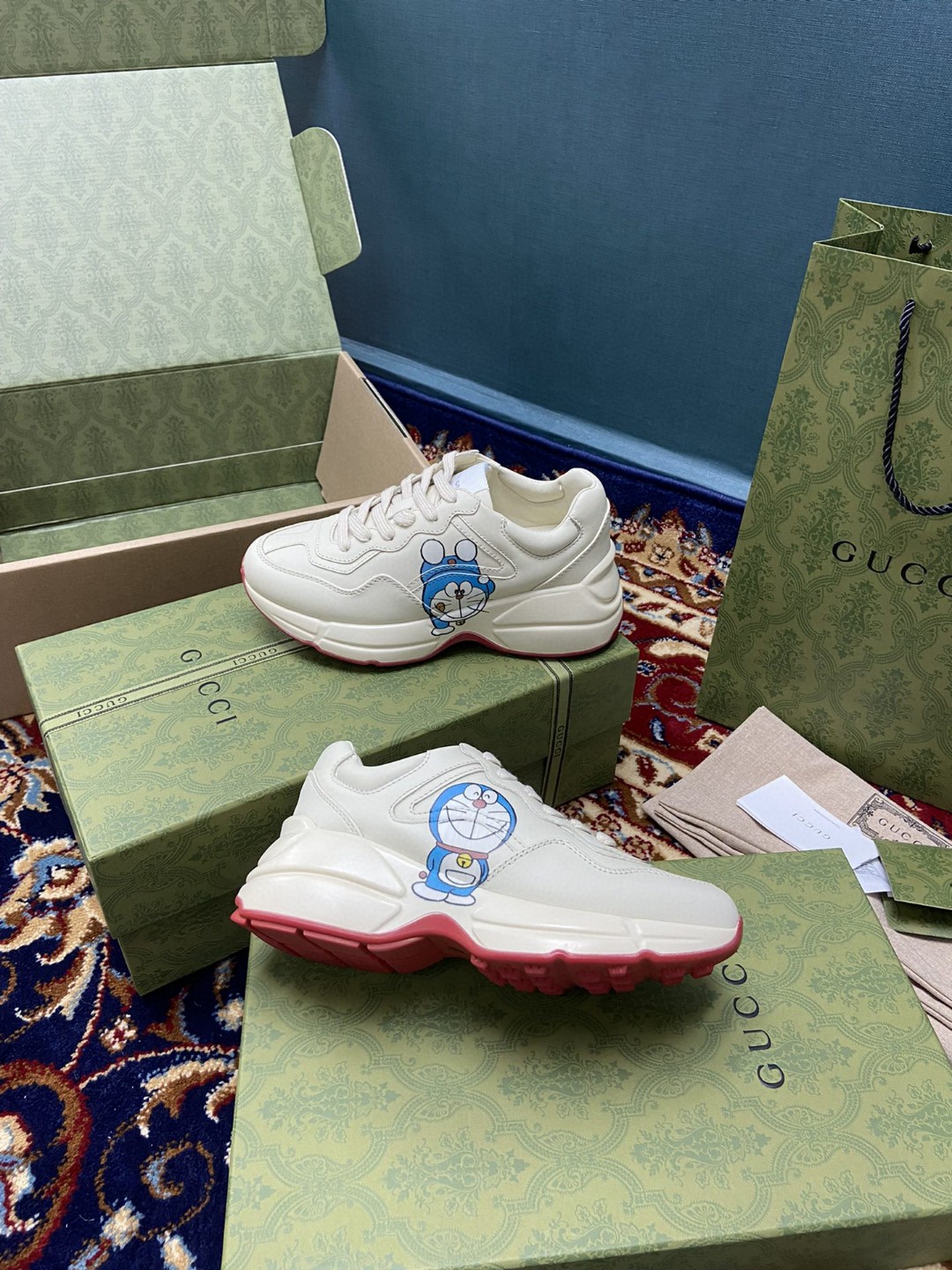 Doraemon x Gucci Women’s Rhyton Sneaker White Ivory For Women 655025 DRW00 9522