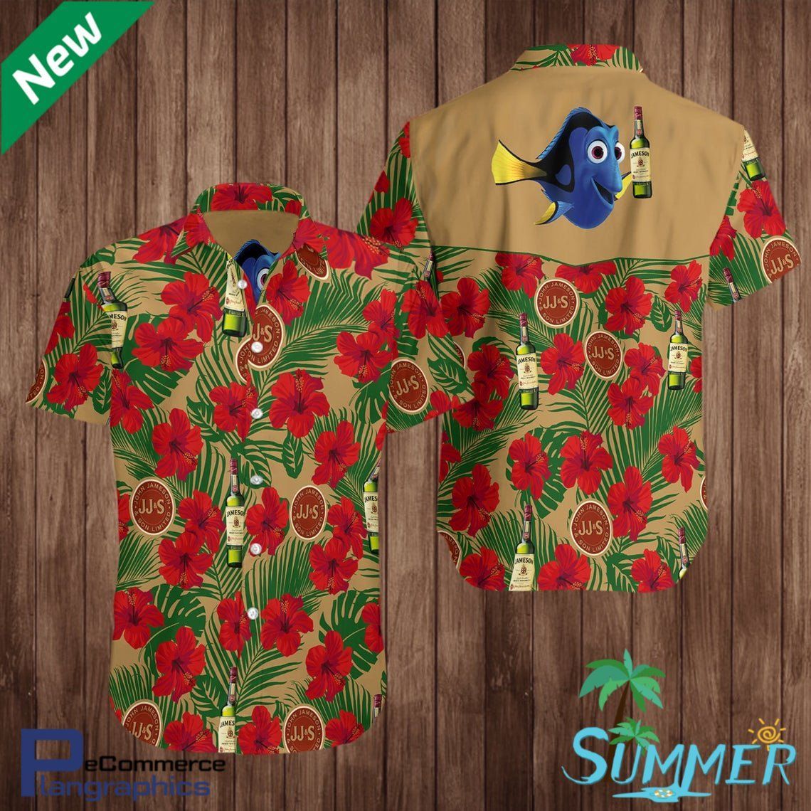Dory Jameson Irish Whiskey Hawaiian Aloha Shirt Hawaiian Beach Shirt Button-Up T-Shirt