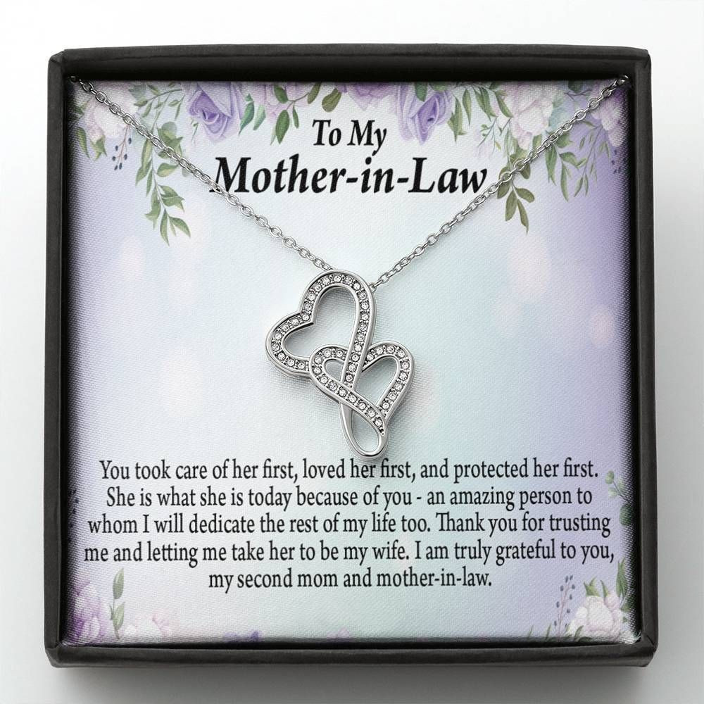 Double Hearts Necklace Gift For Mother In Law You Took Care Of Her First