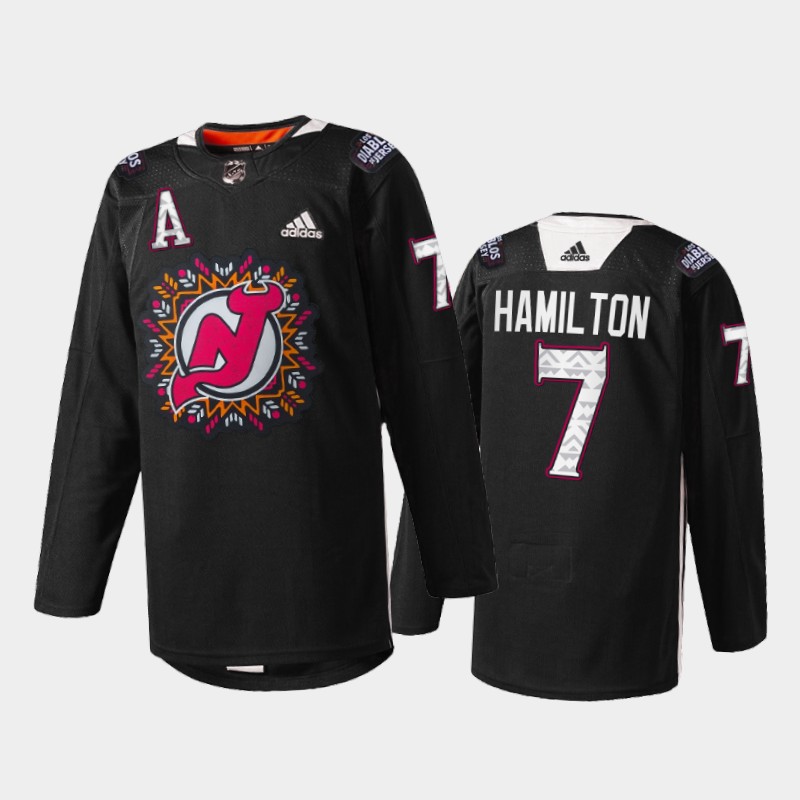 Dougie Hamilton New Jersey Devils 2022 Hispanic Heritage Night Jersey Black #7 Warm-Up