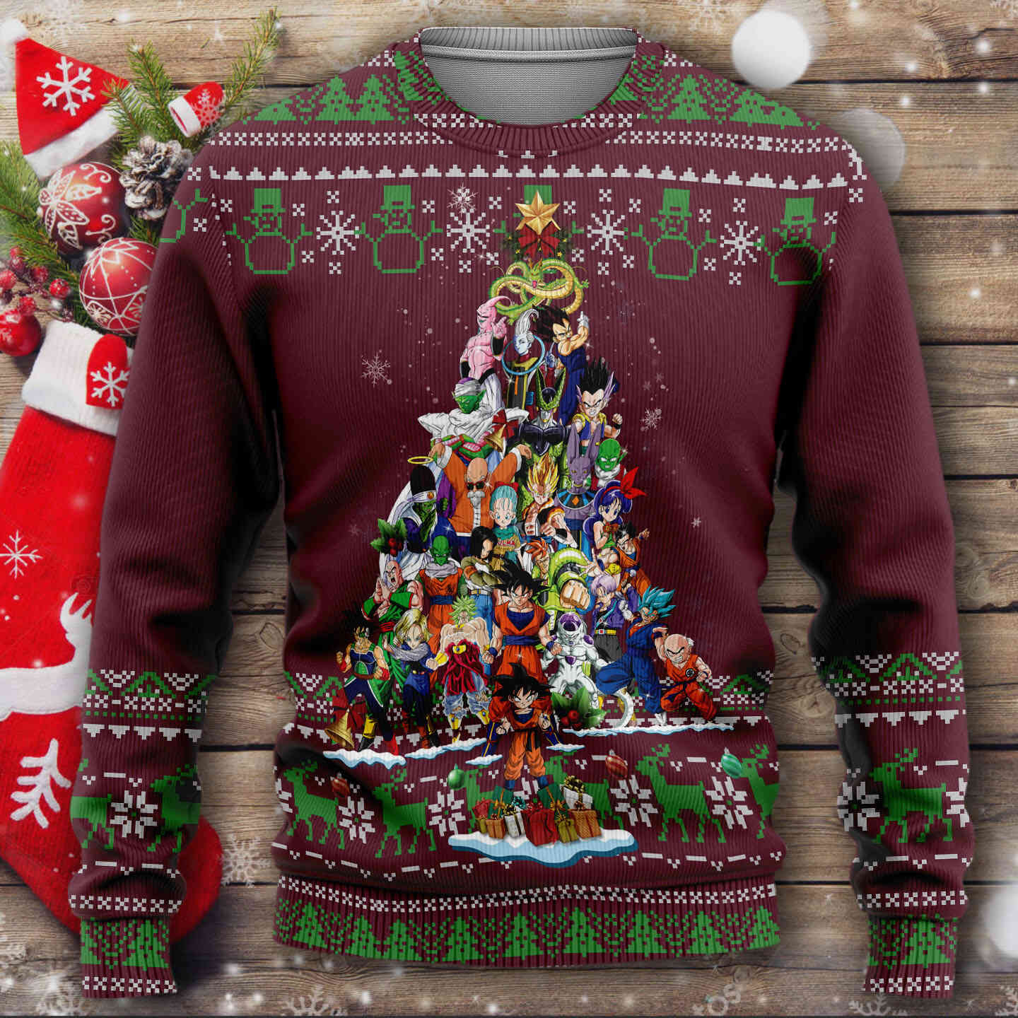 Dragon Ball Z Christmas Sweater – Christmas Tree From Dragon Ball Famous Characters