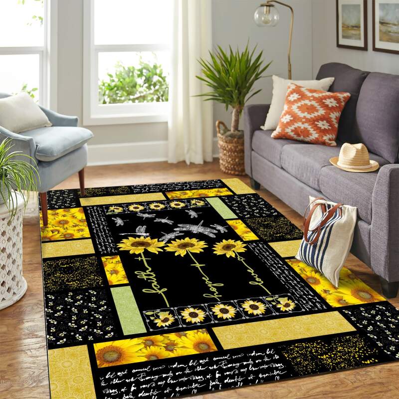 Dragonfly Sunflower Quilt Mk Carpet Area Rectangle Rug