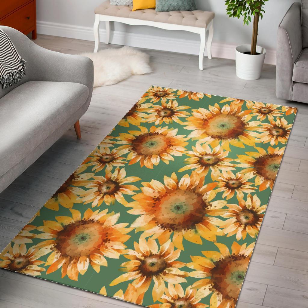 Drawing Sunflower Print Pattern Area Limited Edition Rectangle Rug