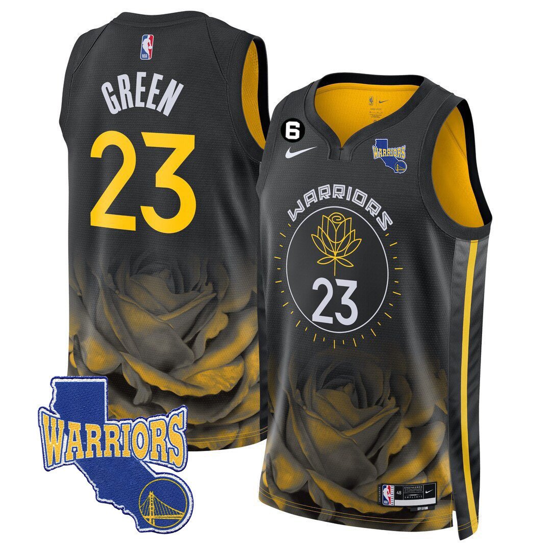 Draymond Green Men's Golden State Warriors 2023-24 California State Patch 22-23 City Black Jersey - All Stitched