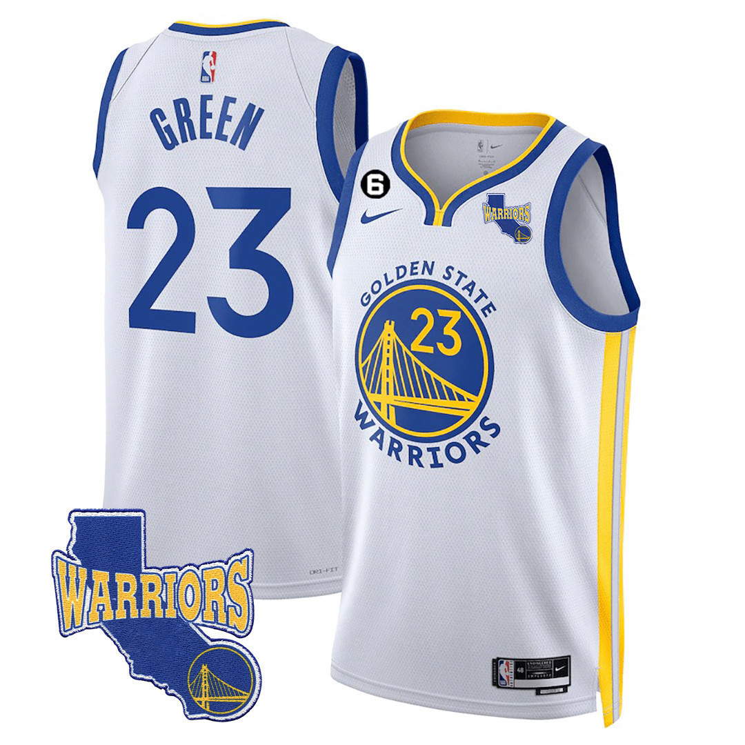 Draymond Green Men's Golden State Warriors 2023-24 California State Patch Association White Jersey - All Stitched
