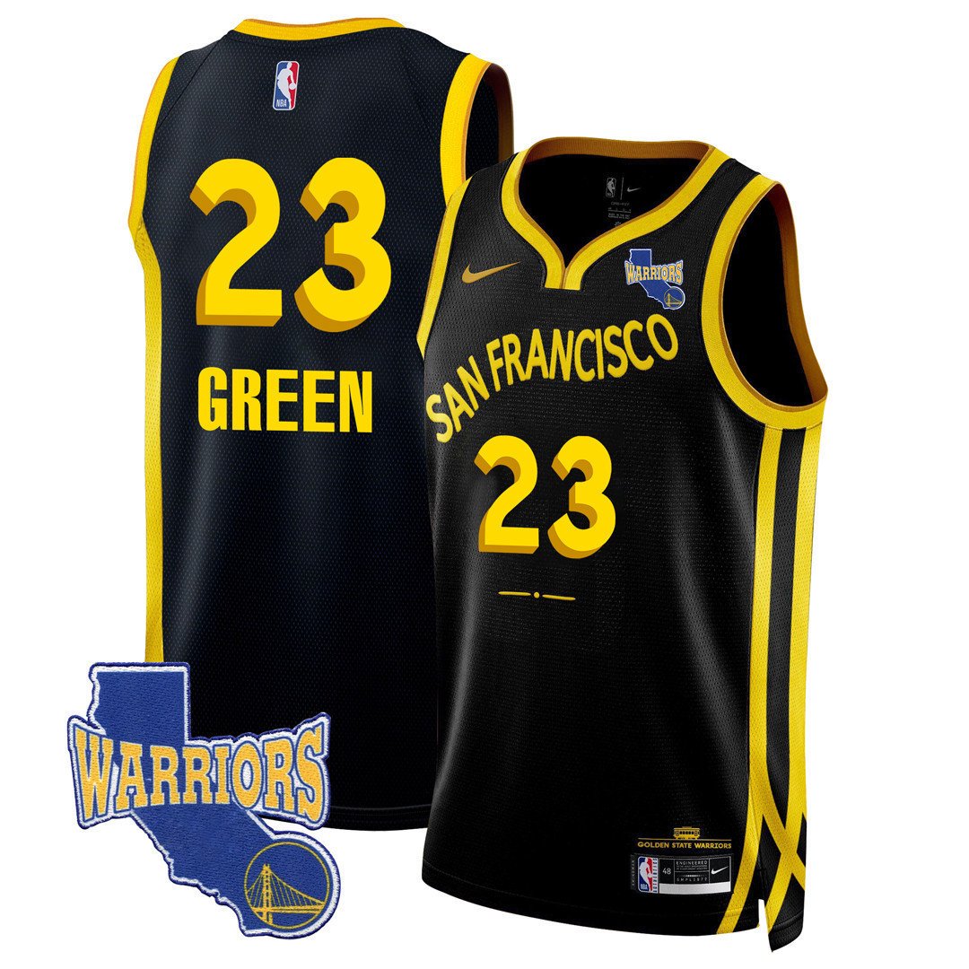 Draymond Green Men's Golden State Warriors 2023-24 California State Patch City Black Jersey - All Stitched