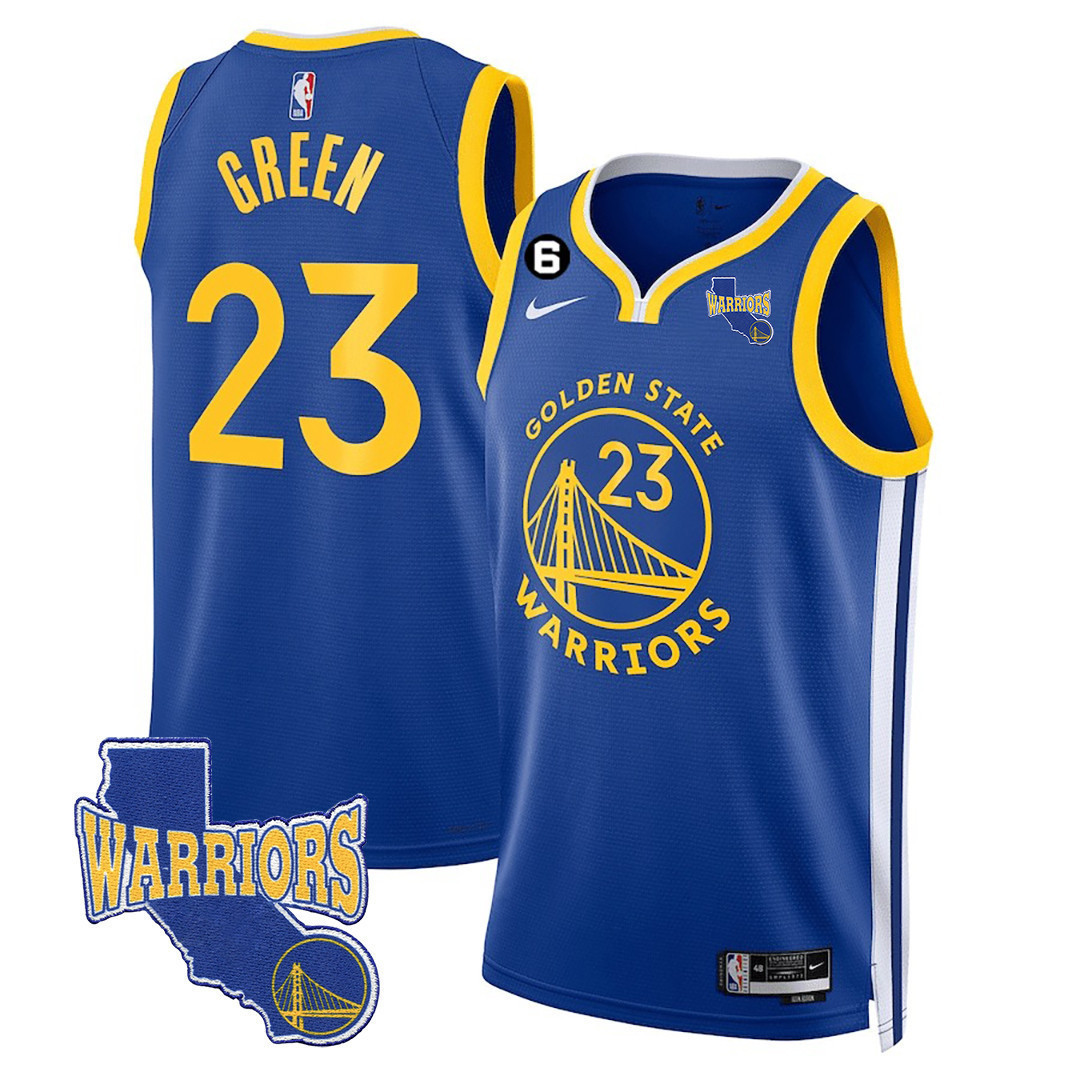 Draymond Green Men's Golden State Warriors 2023-24 California State Patch Icon Royal Jersey - All Stitched