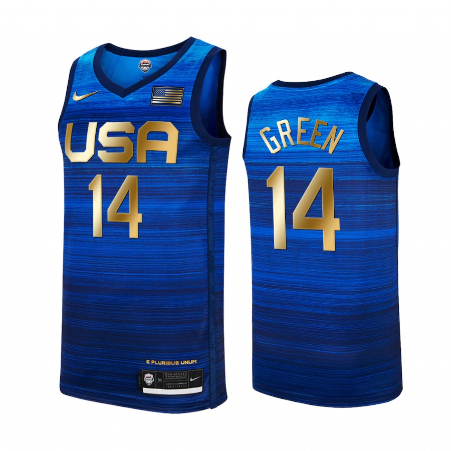 Draymond Green USA #14 Blue 2021 Tokyo Olymipcs Gold Winner 4 Consecutive Jersey