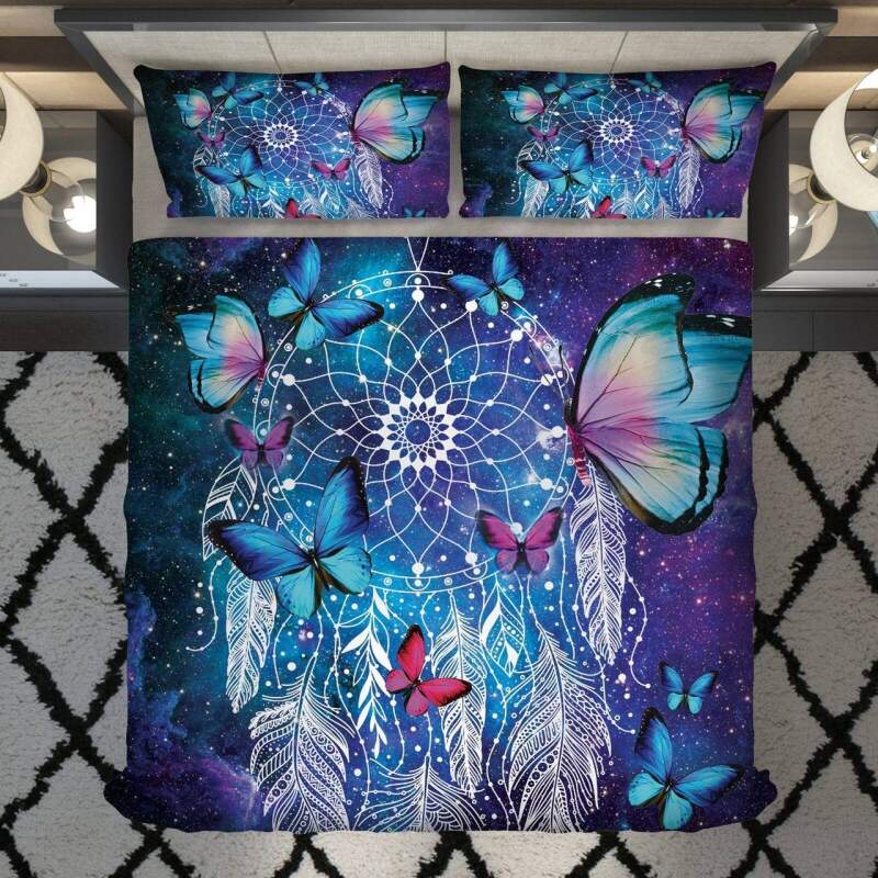 Dream Catcher Pink And Blue Butterfly3D Customized Duvet Cover Bedding Set