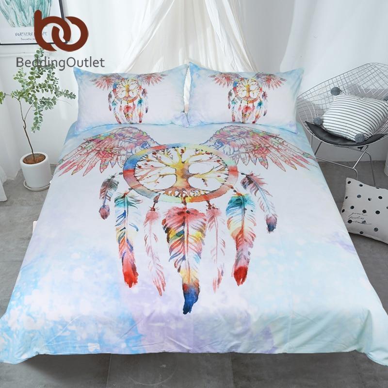 Dreamcatcher Feathers Print Et Angel Wings Blue Colorful 3D Customized Duvet Cover Bedding Set