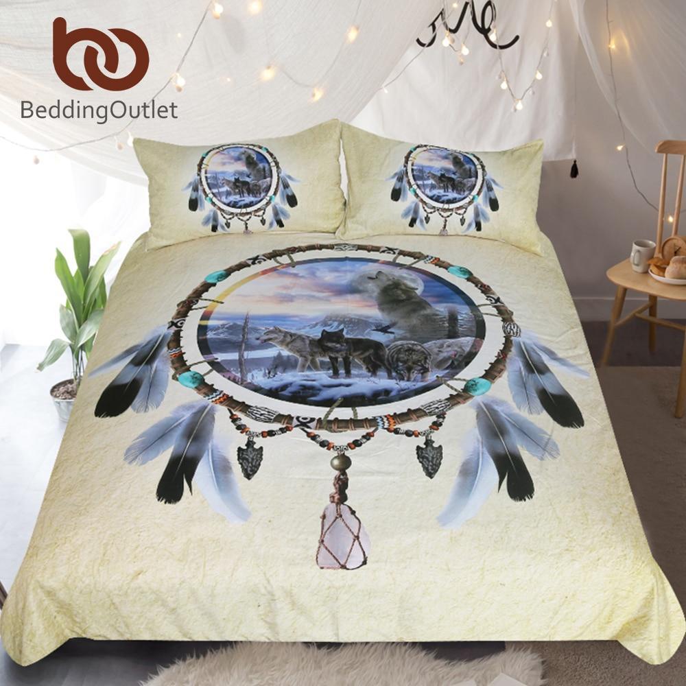Dreamcatcher Queen 3D Wolf Printed Wolves Feathers Tribal 3D Customized Duvet Cover Bedding Set