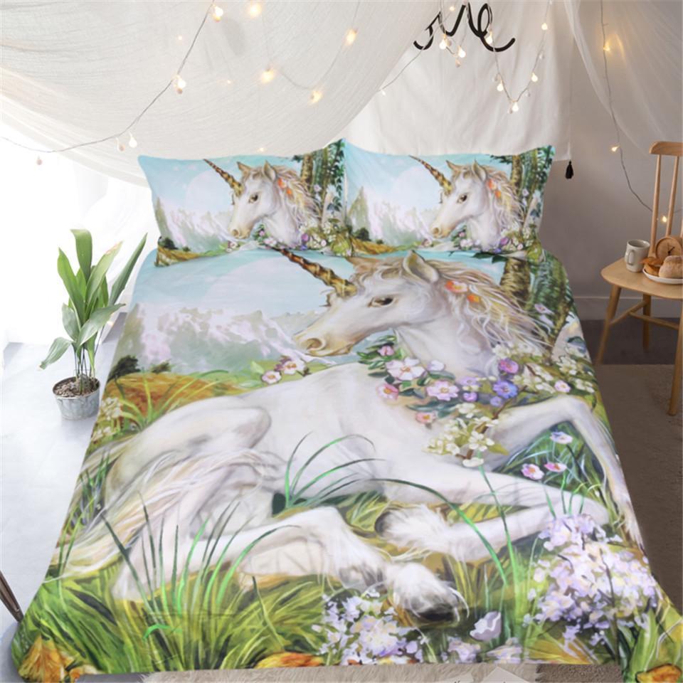 Dreamy Floral Unicorn Art Hop 3D Customized Duvet Cover Bedding Set