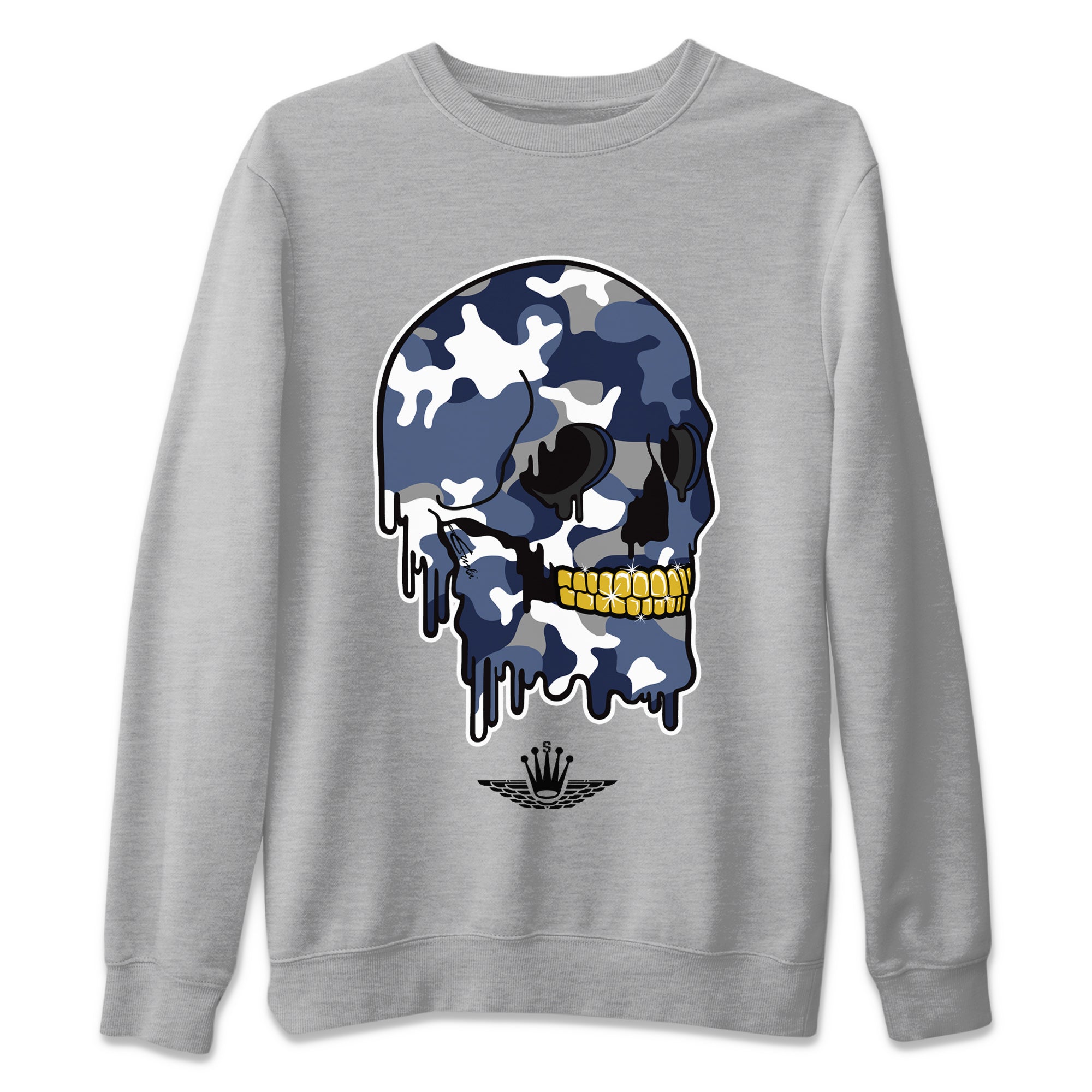 Dripping Camo Skull Unisex Sweater – Air Jordan 11 Midnight Navy, Sneakers Matching Sweater