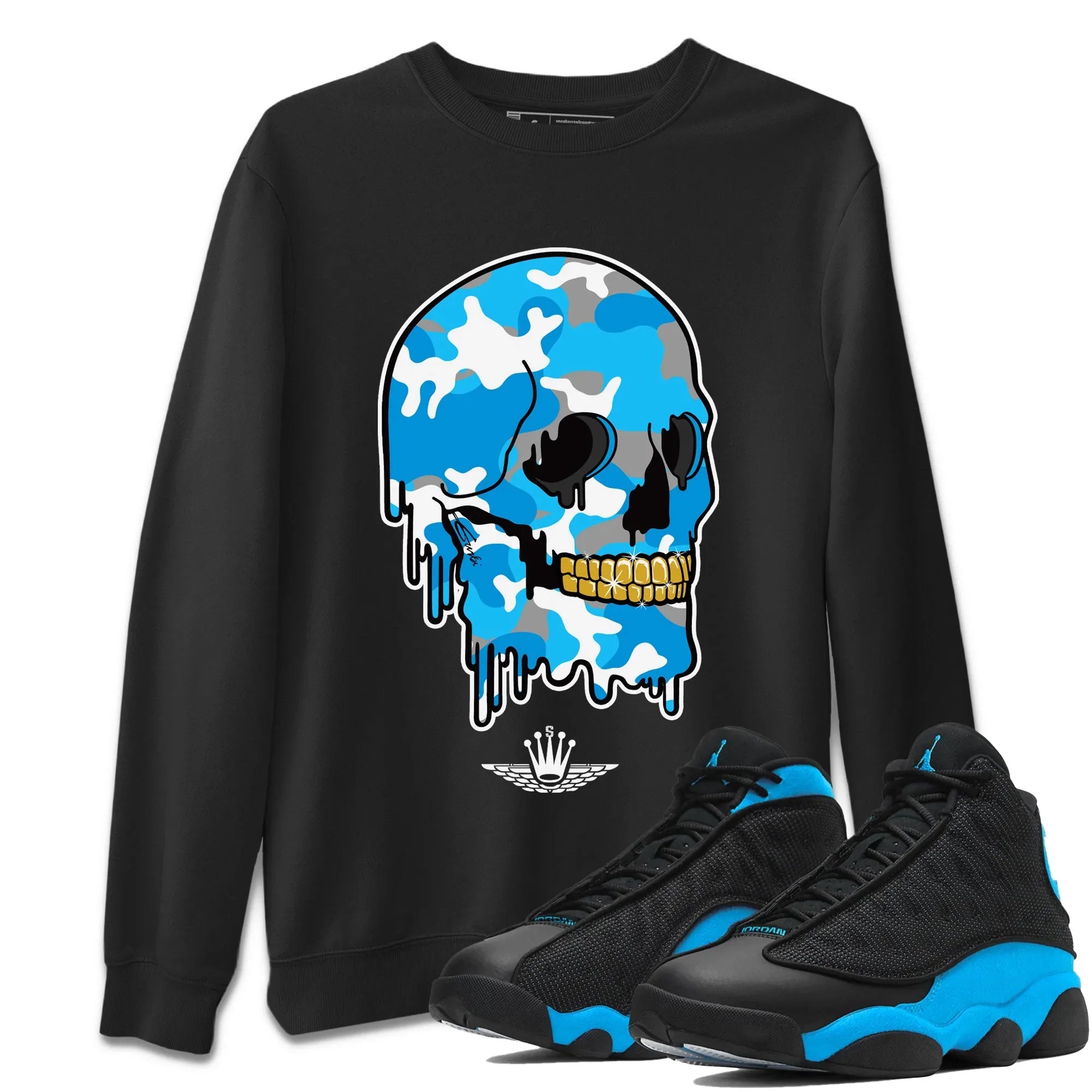 Dripping Camo Skull Unisex Sweater – Air Jordan 13 UNC, Sneakers Matching Sweater
