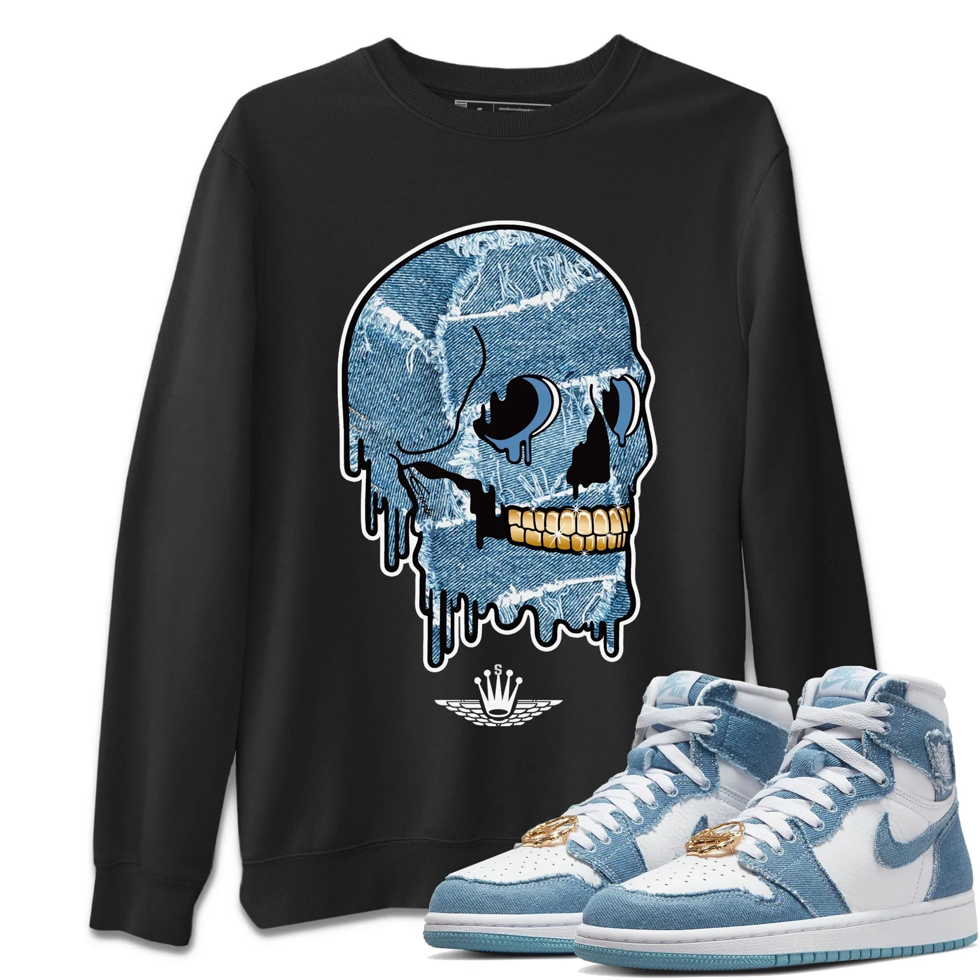 Dripping Camo Skull Unisex Sweater – Air Jordan 1 Denim, Sneakers Matching Sweater