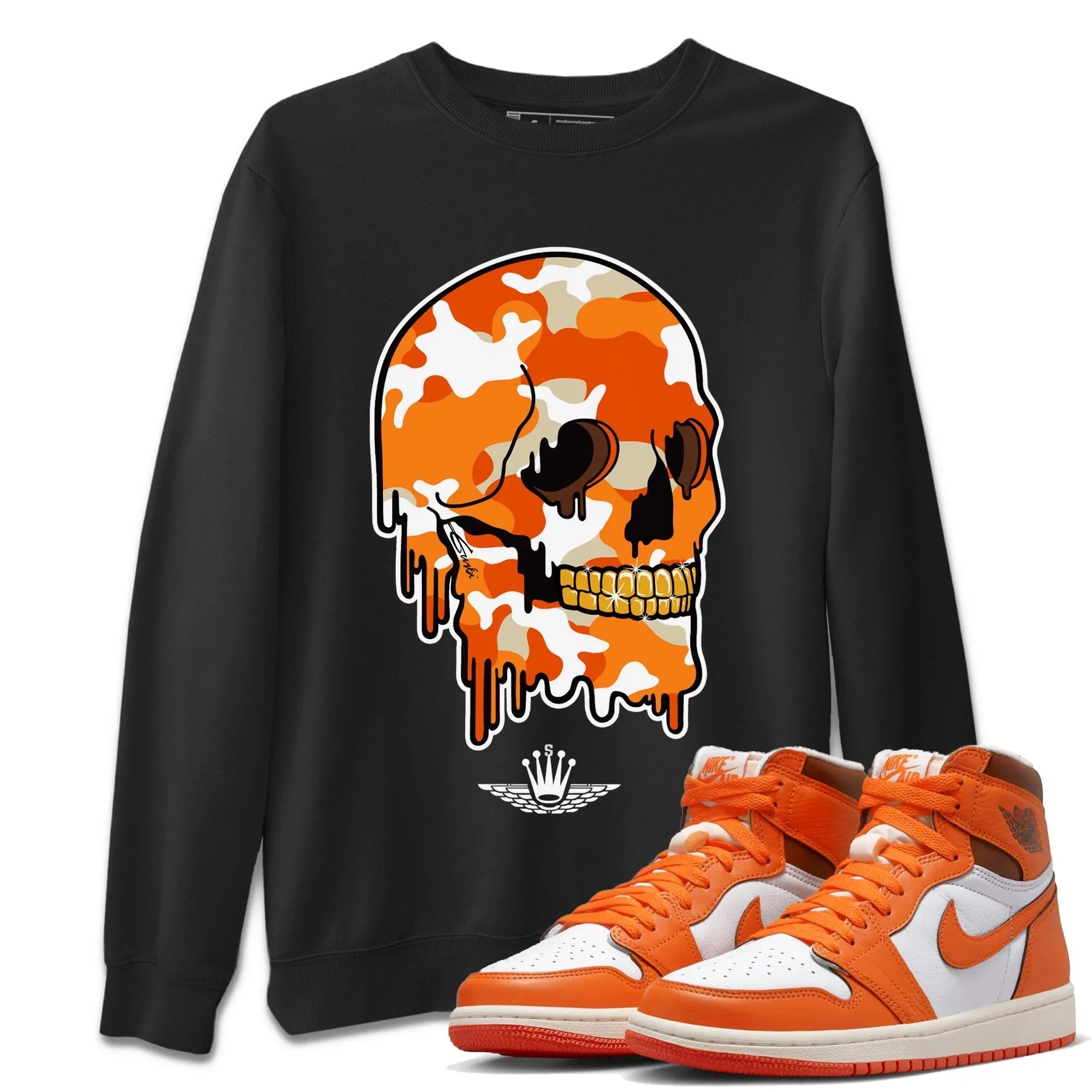 Dripping Camo Skull Unisex Sweater – Air Jordan 1 Starfish, Sneakers Matching Sweater