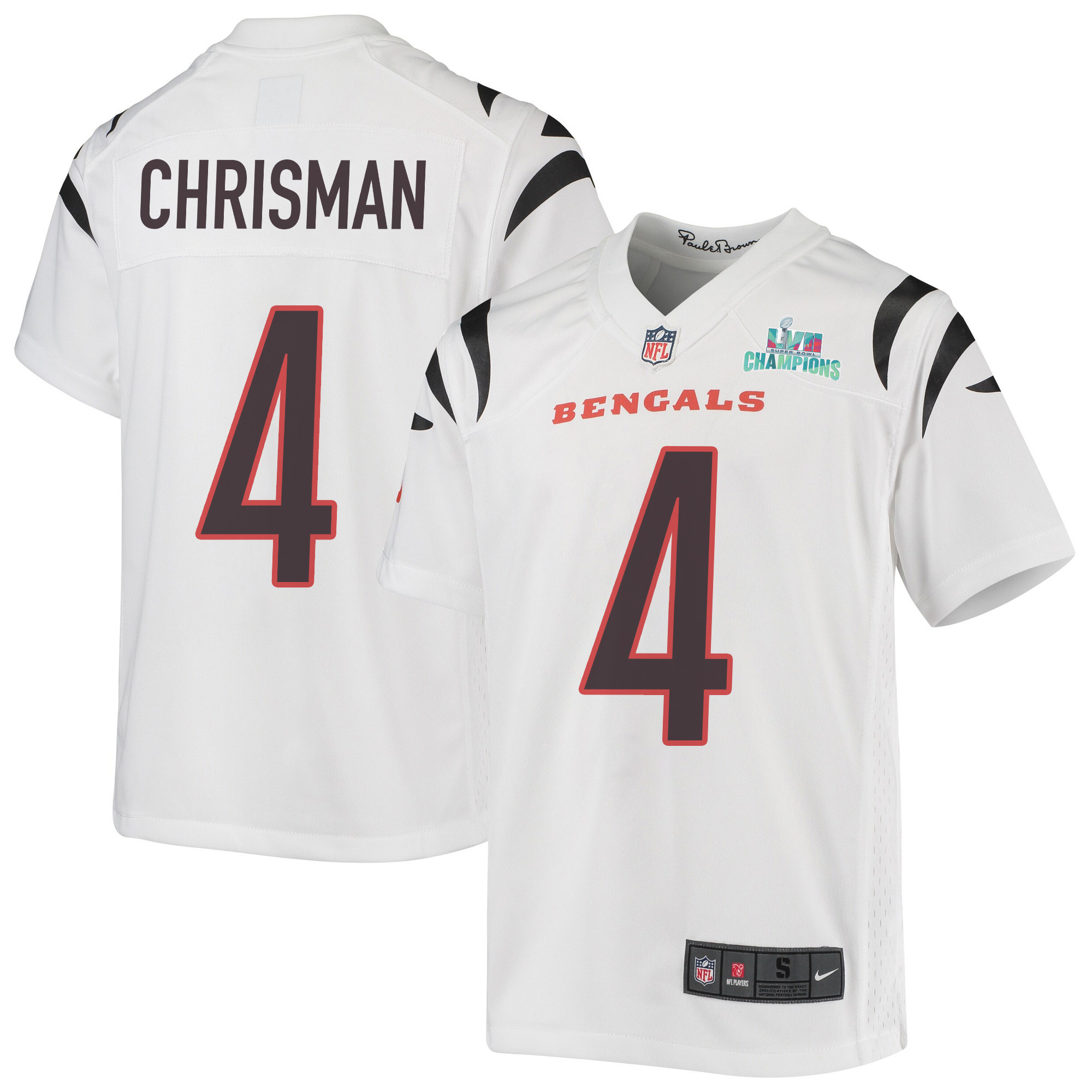 Drue Chrisman 4 Cincinnati Bengals Super Bowl LVII Champions Youth Game Stitched Jersey – White