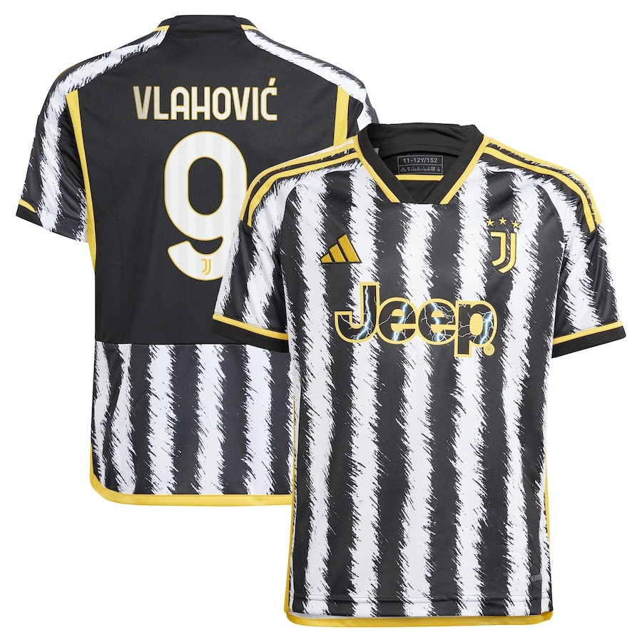 Dusan Vlahovic 9 Juventus 2023/24 Home  Soccer Jersey – Black