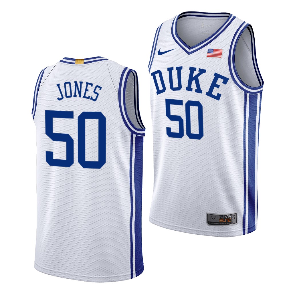 Duke Blue Devils Bates Jones #50 White Home Jersey 2021 transfer