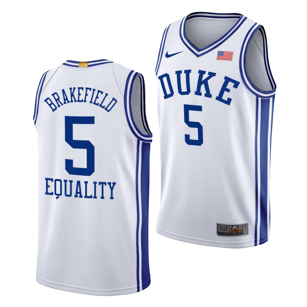 Duke Blue Devils Jaemyn Brakefield White 2020-21 Equality BLM Social justice Jersey