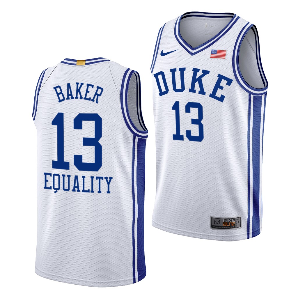 Duke Blue Devils Joey Baker White 2020-21 Equality BLM Social justice Jersey