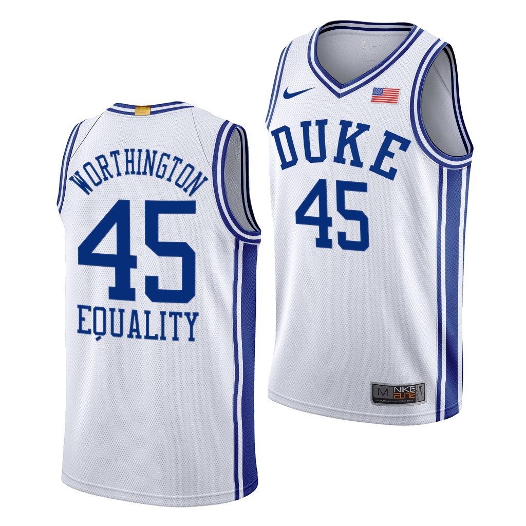 Duke Blue Devils Keenan Worthington White 2020-21 Equality BLM Social justice Jersey