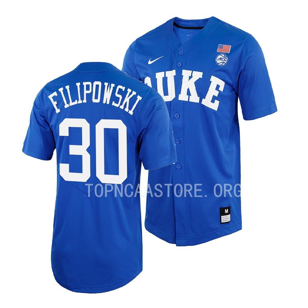 Duke Blue Devils Kyle Filipowski Shirt Royal #30 Jersey Full-Button