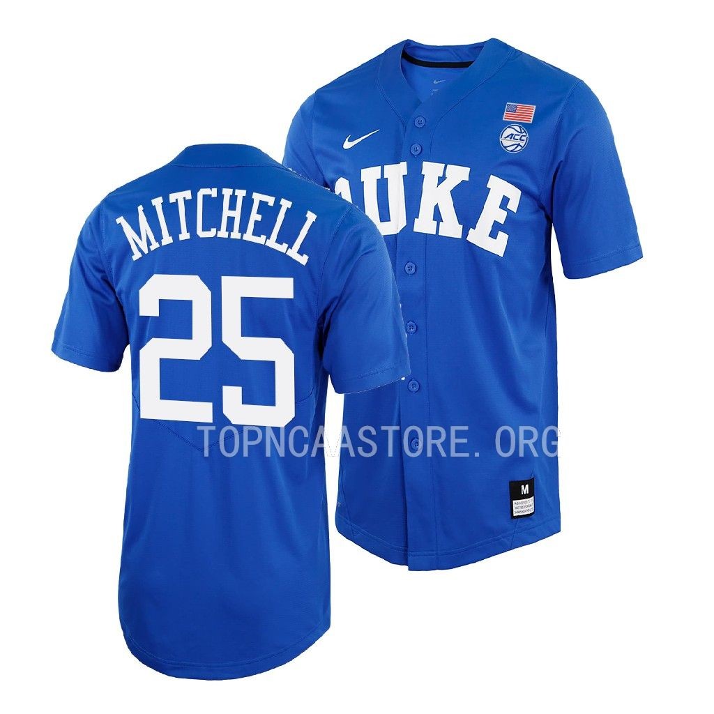 Duke Blue Devils Mark Mitchell Shirt Royal #25 Jersey Full-Button