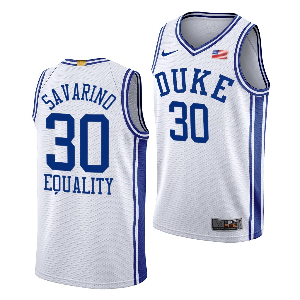 Duke Blue Devils Michael Savarino White 2020-21 Equality BLM Social justice Jersey