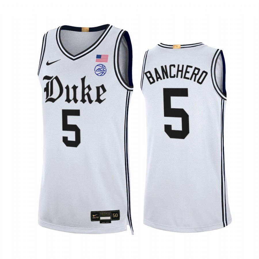 Duke Blue Devils Paolo Banchero Jersey 2021-22 The Brotherhood White Limited Uniform