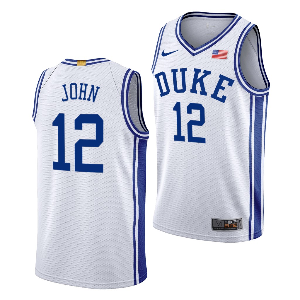 Duke Blue Devils Theo John #12 White Home Jersey 2021 transfer