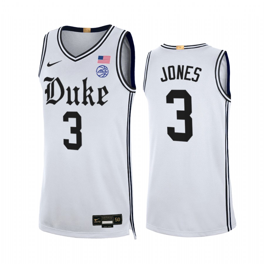 Duke Blue Devils Tre Jones Jersey 2021-22 The Brotherhood White Alumni Limited Uniform