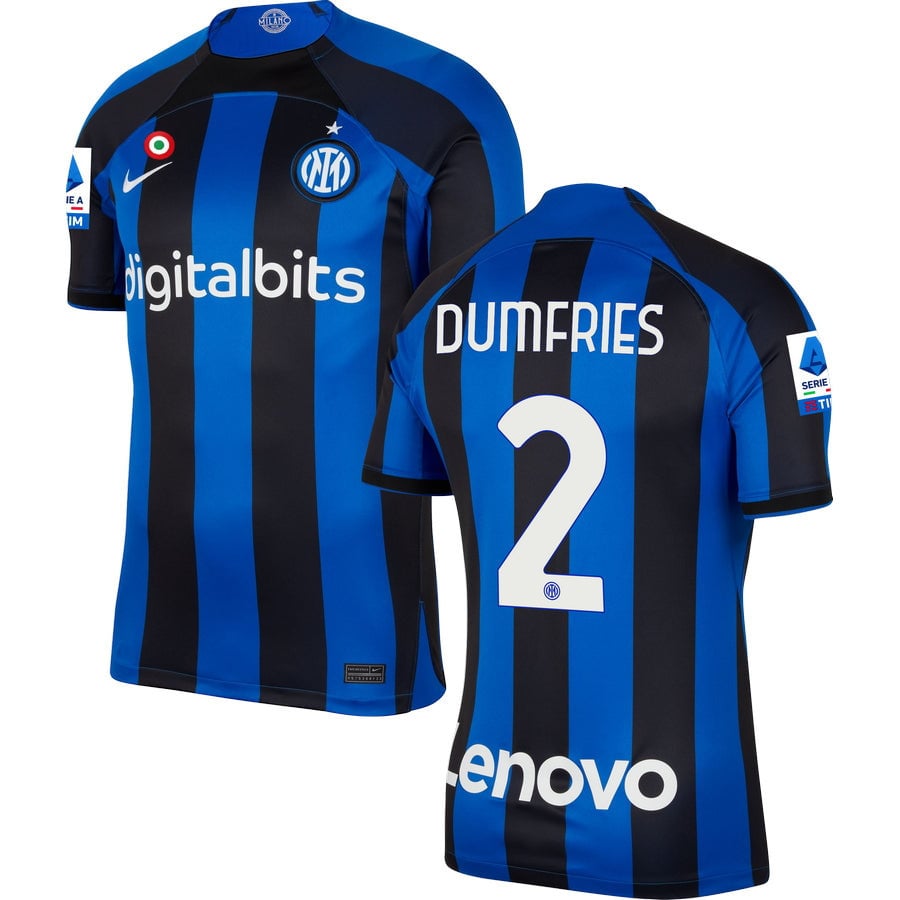 Dumfries 2 Inter Milan Serie A Patch Men 2022/23 Home Jersey – Blue
