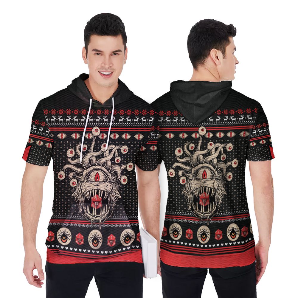 Dungeons And Dragons Beholder Christmas Knitting Christmas Style 3D Printed Gift For Dungeons And Dragons Fan Short Sleeve Hoodie