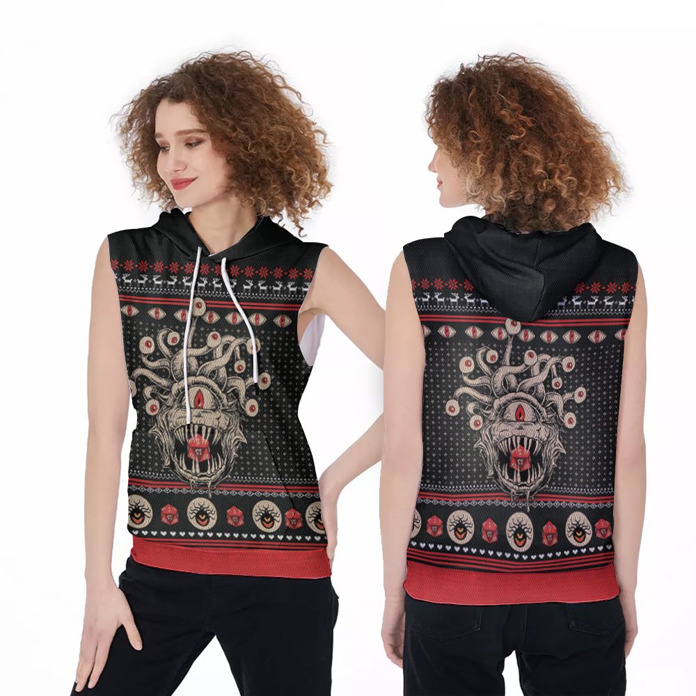 Dungeons And Dragons Beholder Christmas Knitting Christmas Style 3D Printed Gift For Dungeons And Dragons Fan Sleeveless Hoodie