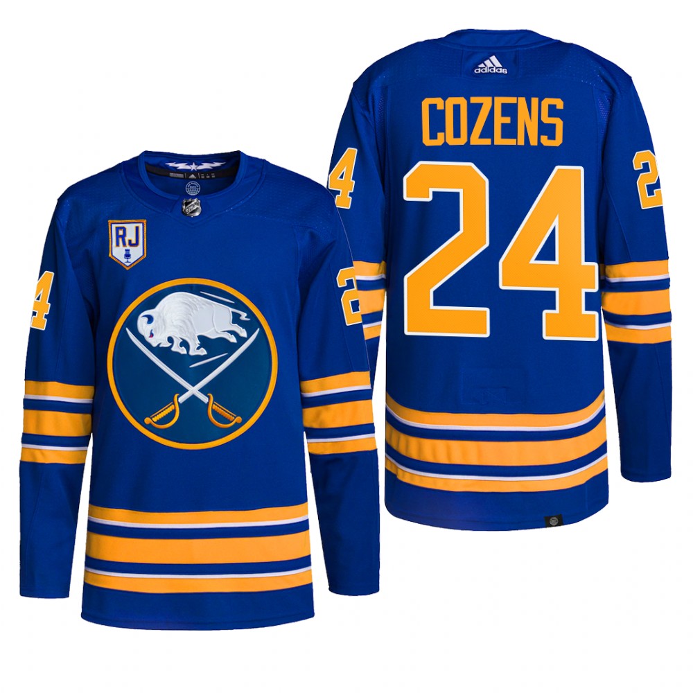 Dylan Cozens Buffalo Sabres Honor Rick Jeanneret patch Jersey 2022 Royal #24 Pro Uniform