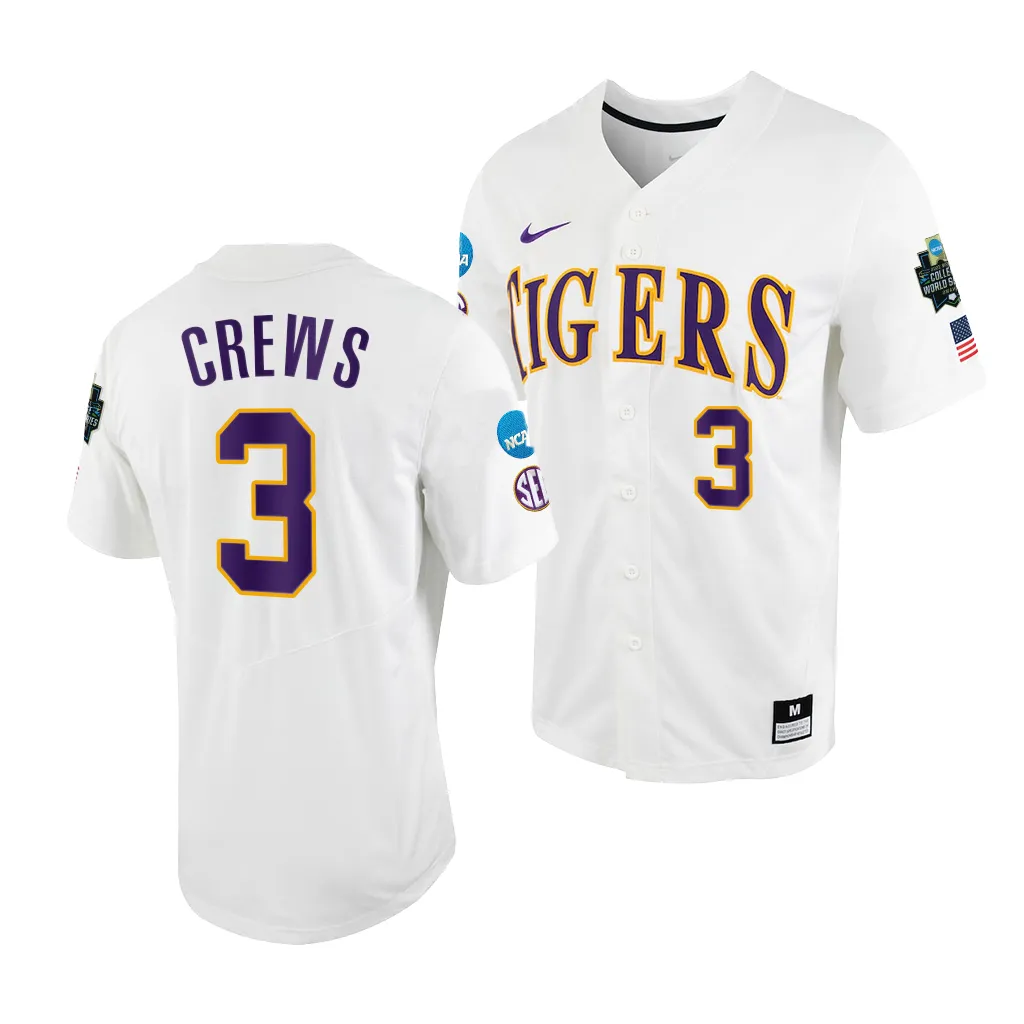 Dylan Crews LSU Tigers #3 White 2023 College World Series NCAA Jersey