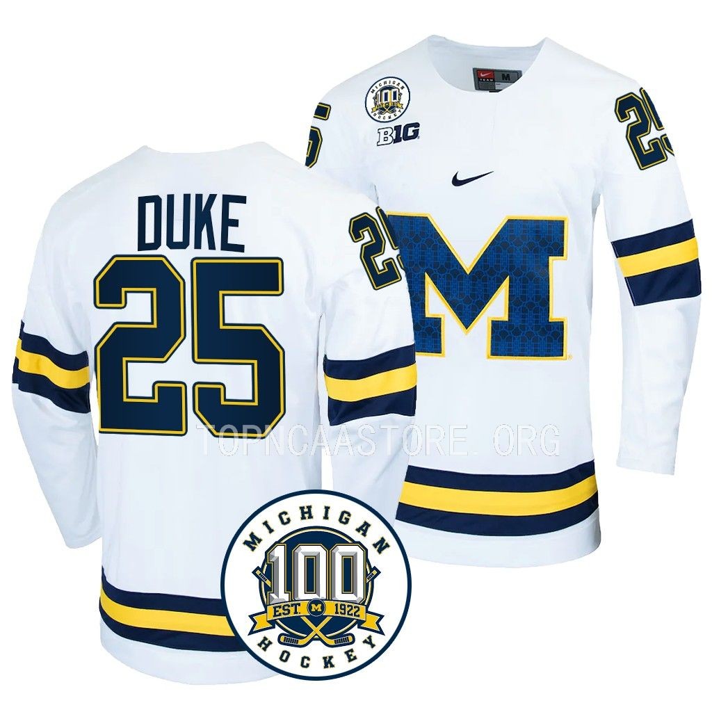 Dylan Duke Michigan Wolverines White 100th Anniversary Jersey