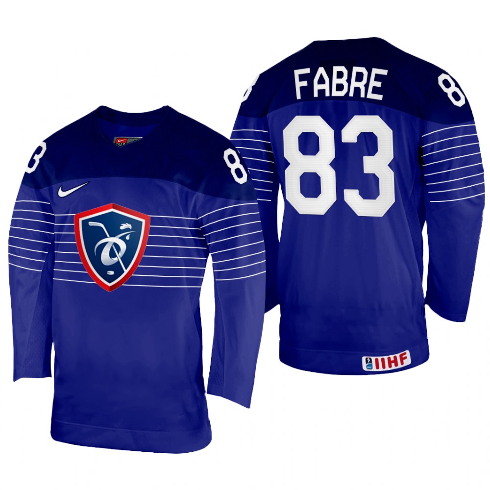 Dylan Fabre France Navy Away Jersey 2022 IIHF World Championship