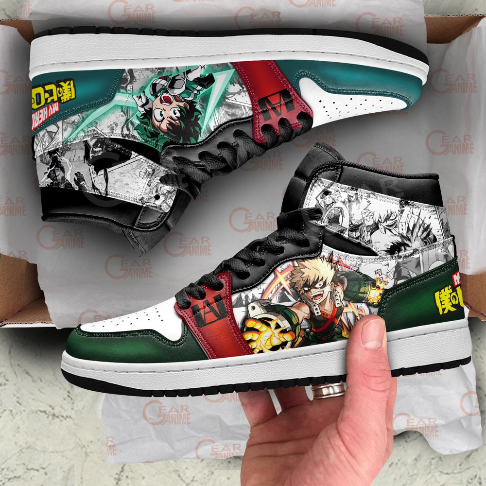 Dynamight Bakugo and Deku JD1s Sneakers BNHA Manga Mixed Anime, Air Jordan Hightop