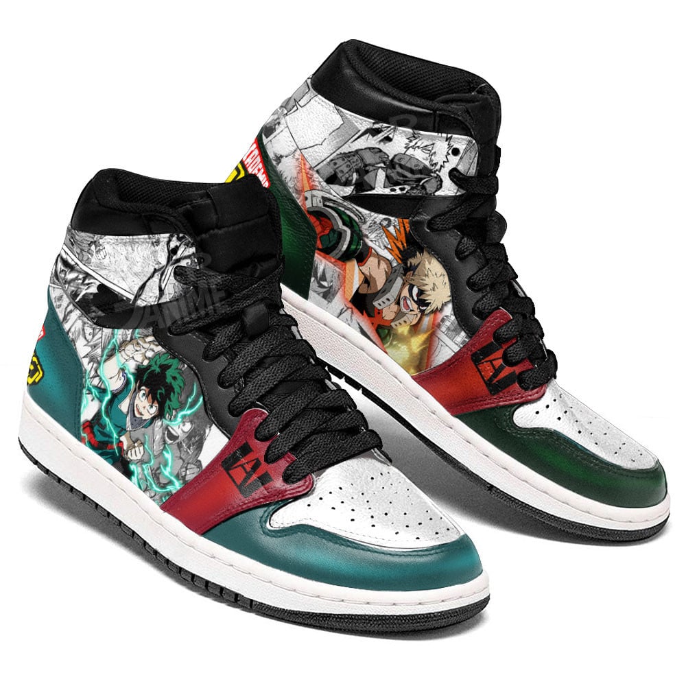 Dynamight Bakugo and Deku JD1s Sneakers BNHA Manga Mixed Anime, Air Jordan Hightop