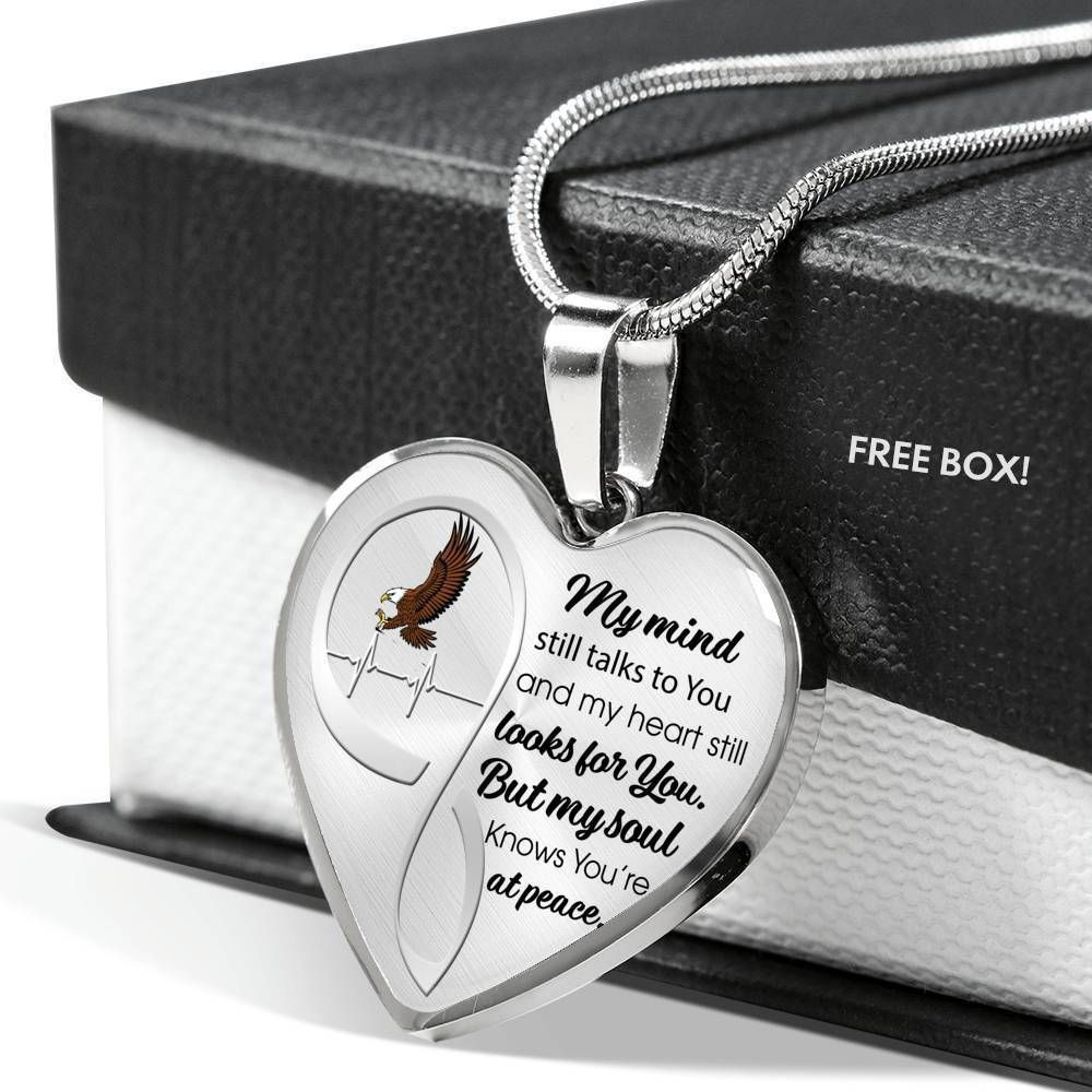 Eagle Infinity Heartbeat My Mind Still Talks To You Heart Pendant Necklace Memorial Gift For Mother