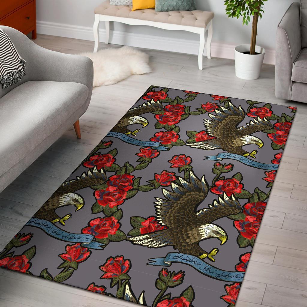 Eagle Rose Pattern Print Area Limited Edition Rectangle Rug