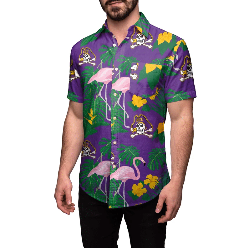 East Carolina Pirates NCAA National Collegiate Athletic Association Mens Floral Button Up Shirt Hawaiian Shirt